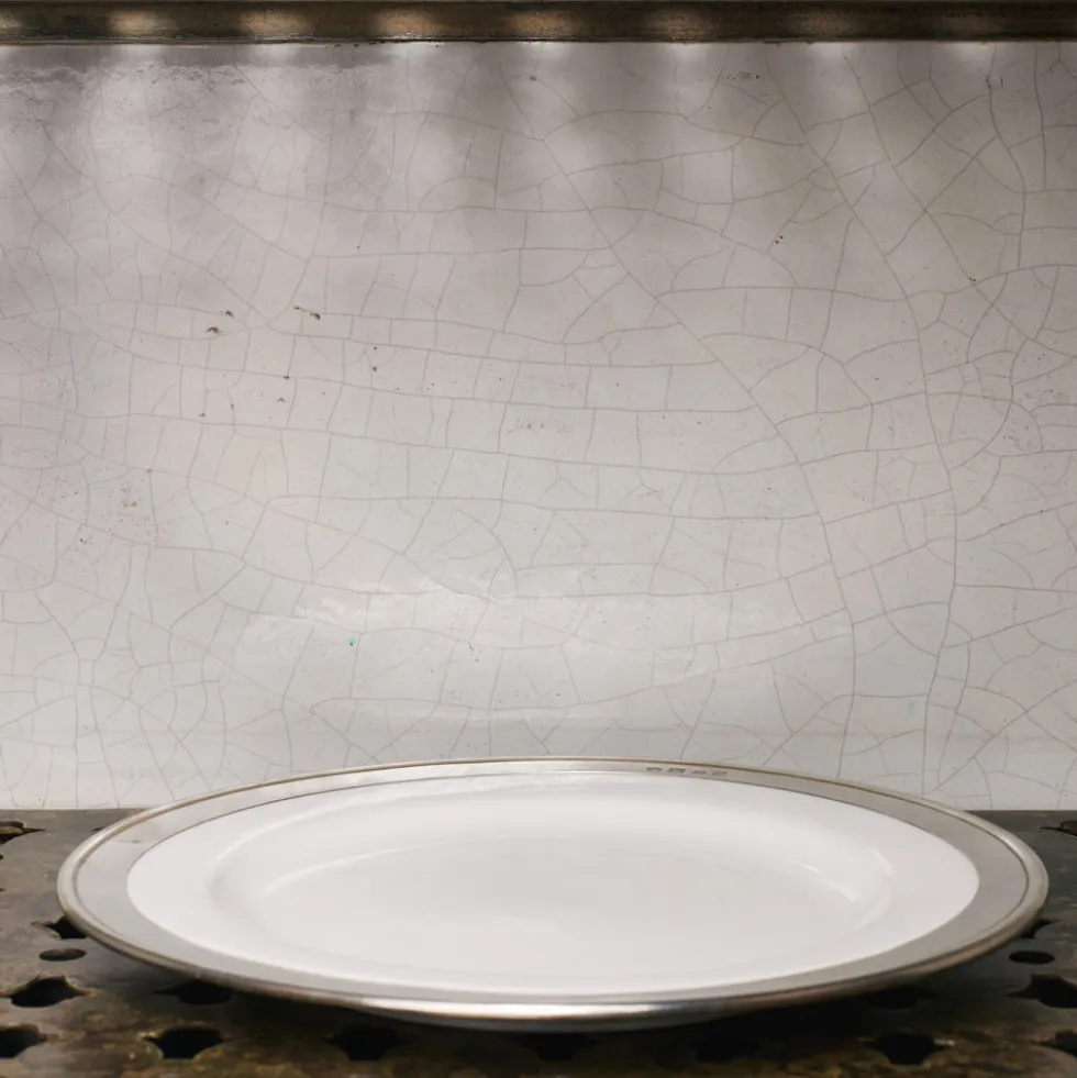 Assiette à dessert céramique et étain
