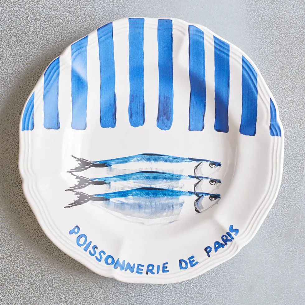 Assiette plate en faïence Poissonnerie