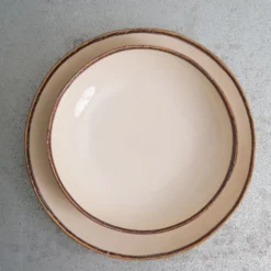 Assiette plate en grès - Crème & Marron