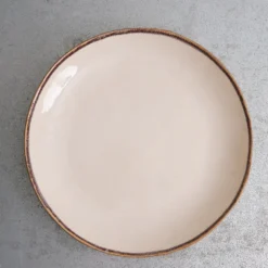 Assiette plate en grès - Crème & Marron