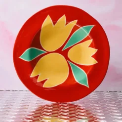 Assiette rouge - Tulipe Jaune