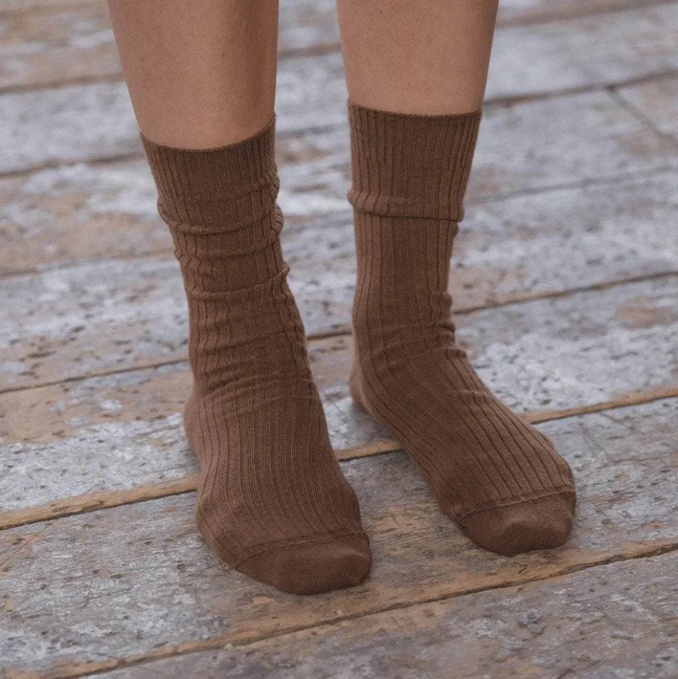 Baserange - Chaussettes côtelées Rib - Marron