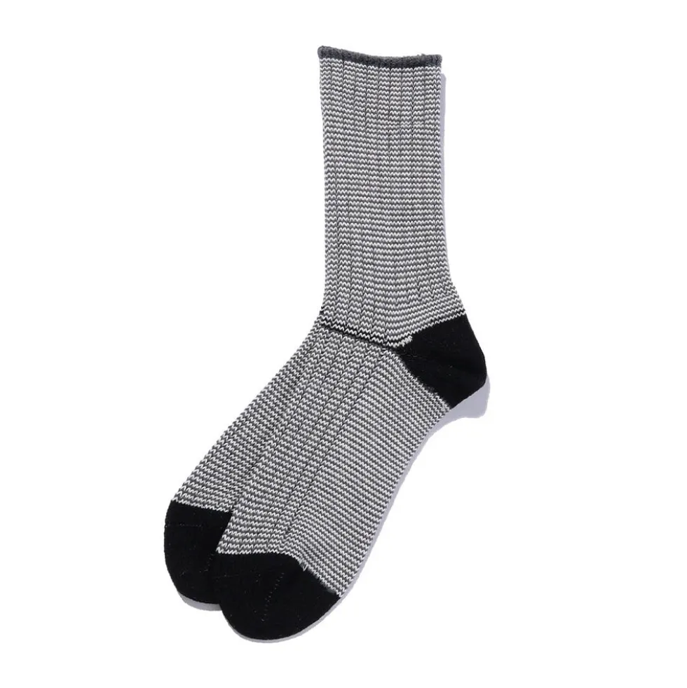Beams Plus - Chaussettes Rib Pinstripe - Noir & Blanc