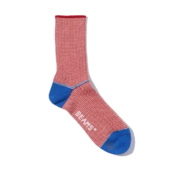 Beams Plus - Chaussettes Rib Pinstripe - Rouge & Bleu