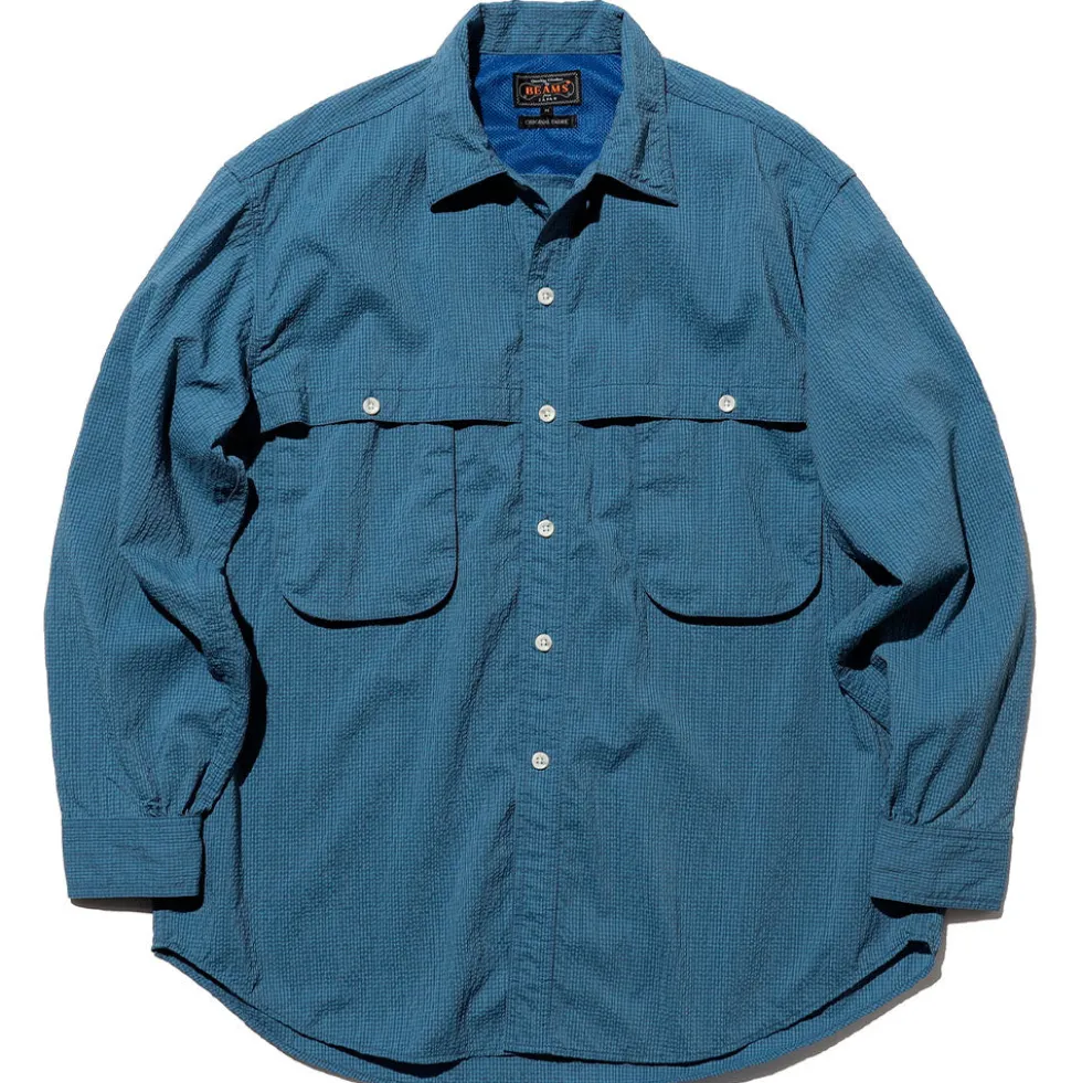 Beams Plus - Chemise Adventure Gingham - Bleu