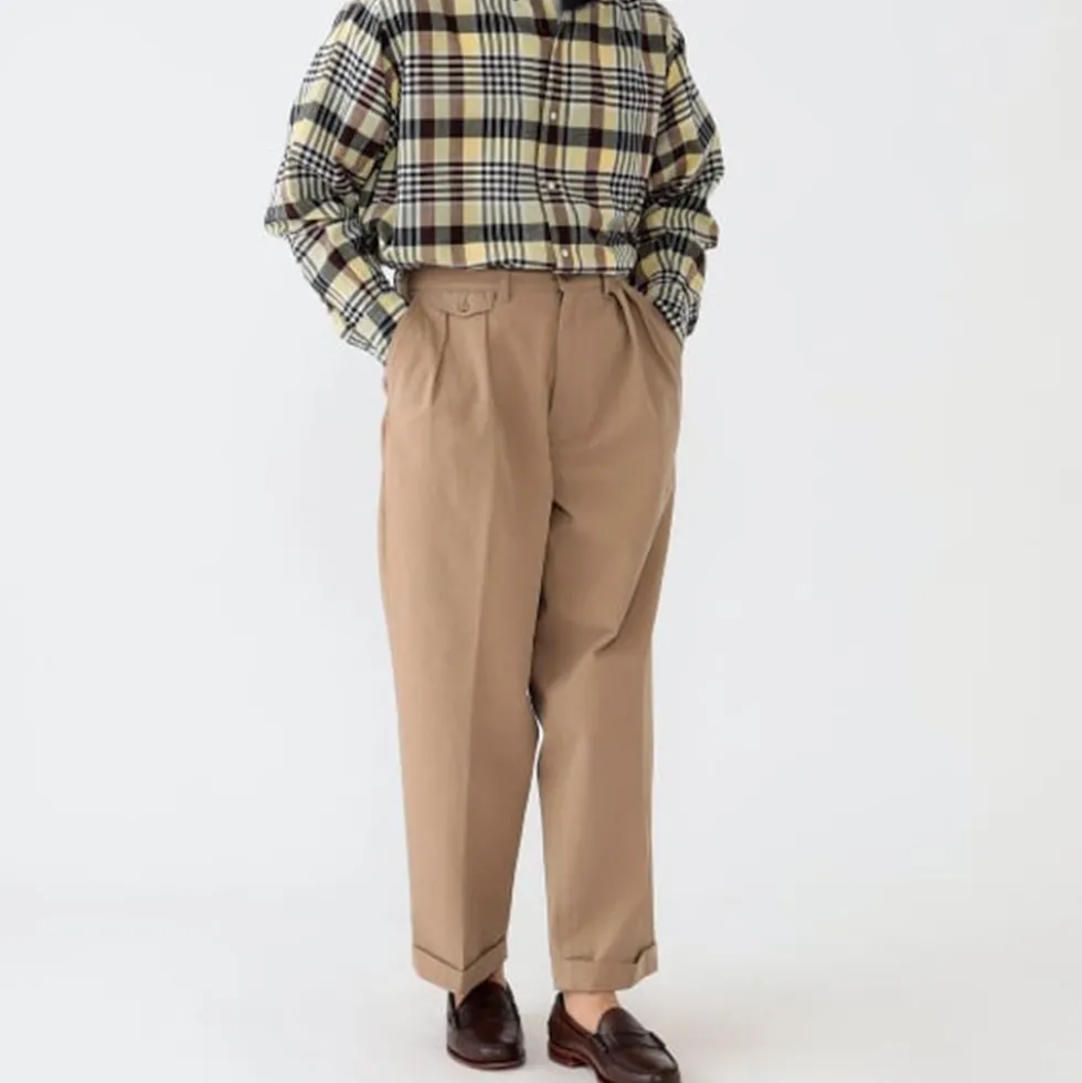 Beams Plus - Pantalon 2 Pleats Twill - Kaki