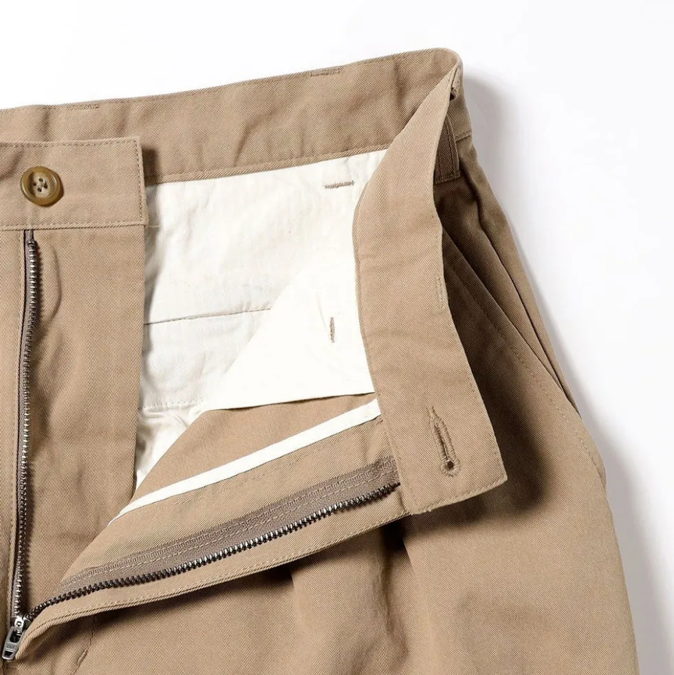 Beams Plus - Pantalon 2 Pleats Twill - Kaki