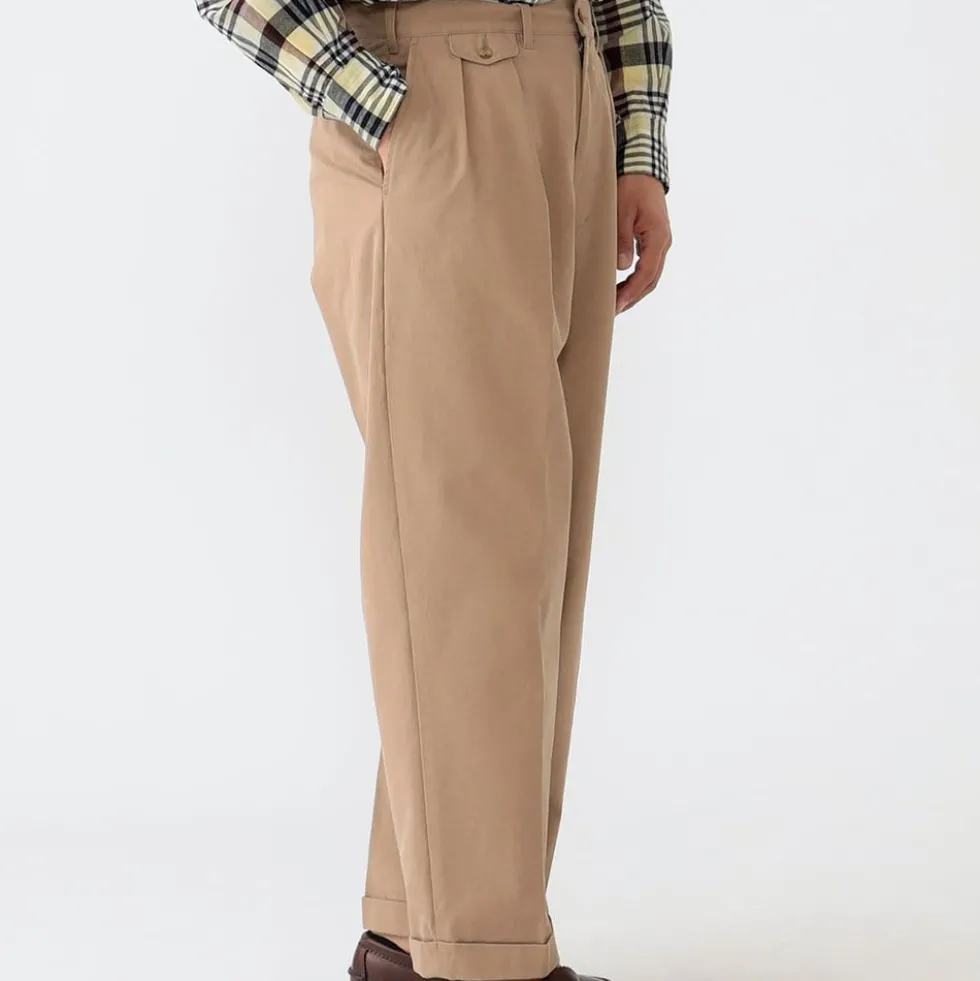 Beams Plus - Pantalon 2 Pleats Twill - Kaki