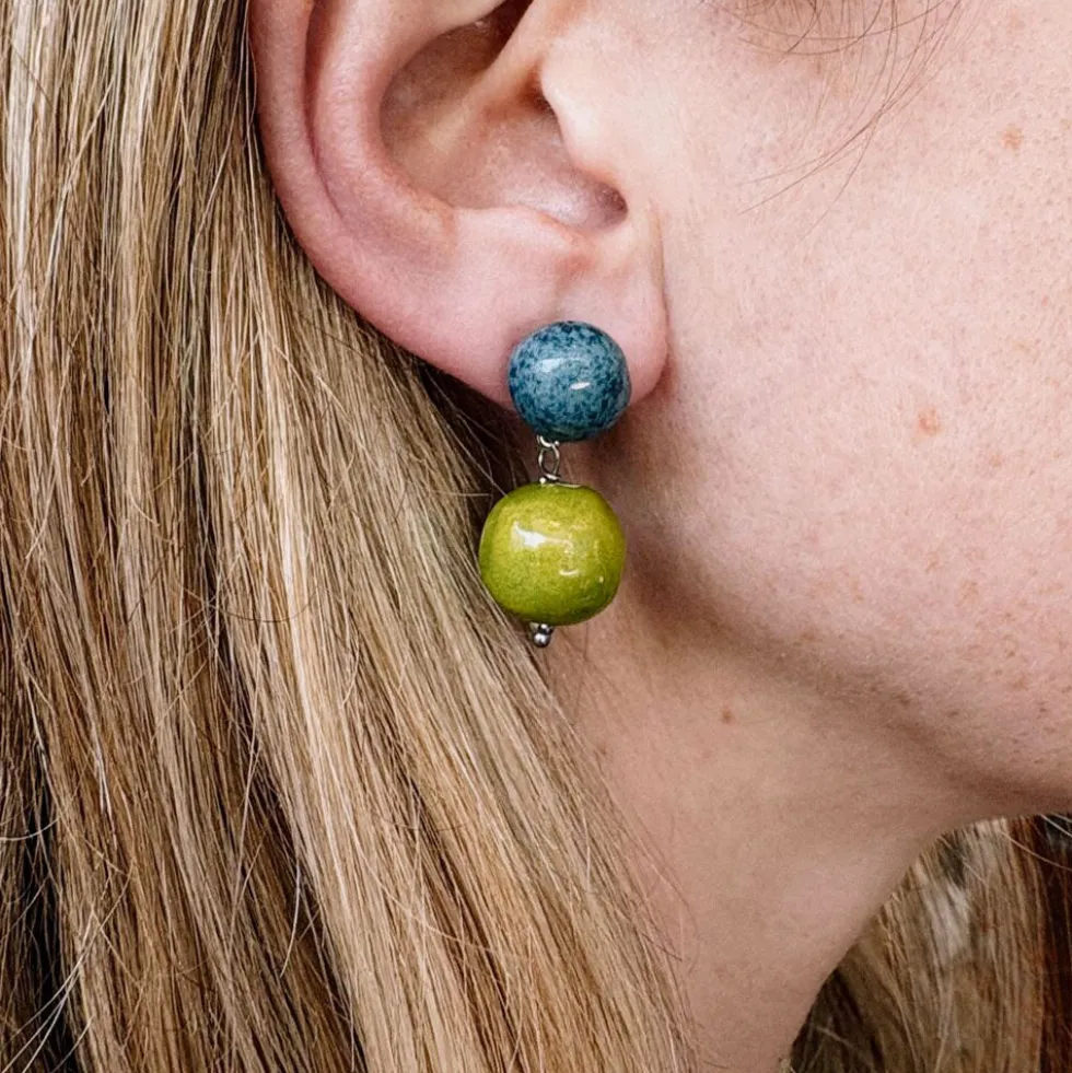 Blanca Olmos Studio - Boucles d'oreilles Las Gotas - Bleu & Lime