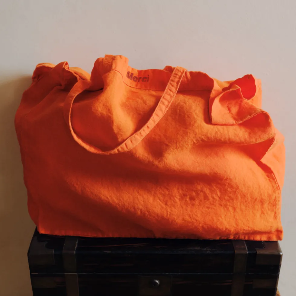 Cabas en lin lavé - Orange Zeste