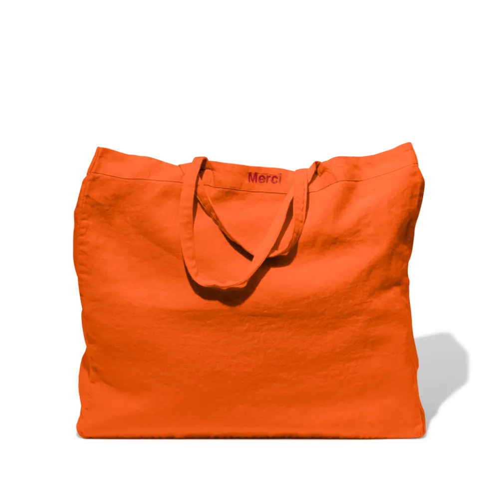 Cabas en lin lavé - Orange Zeste