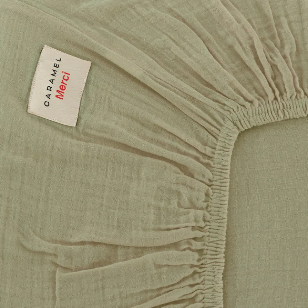 Caramel x Merci - Drap-housse en gaze de coton - Vert 77 Rue de Varenne