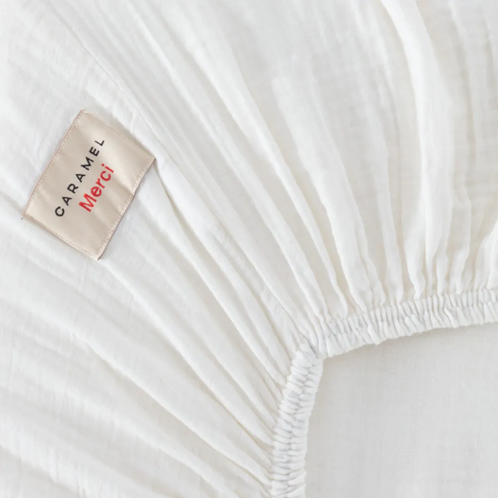 Caramel x Merci - Drap-housse en gaze de coton - Blanc de Meudon