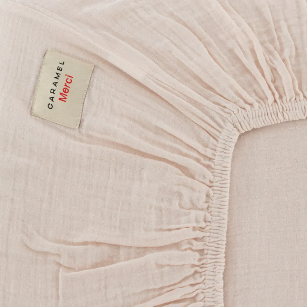 Caramel x Merci - Drap-housse en gaze de coton - Rose de Bagatelle