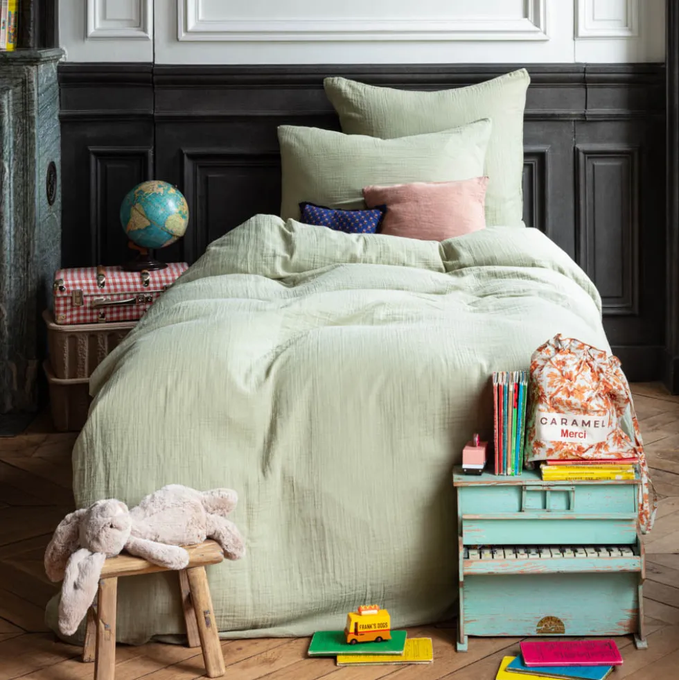 Caramel x Merci - Housse de couette en gaze de coton - Vert 77 Rue de Varenne