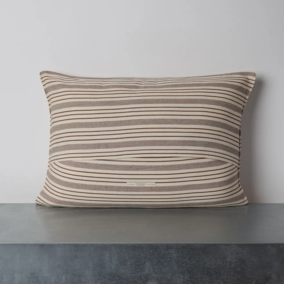 Coussin en coton - Rayures Chocolat