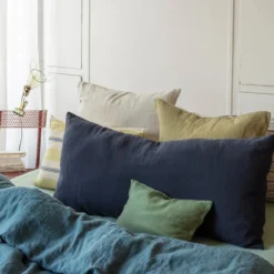 Coussin rectangle en lin lavé - Bleu Encre