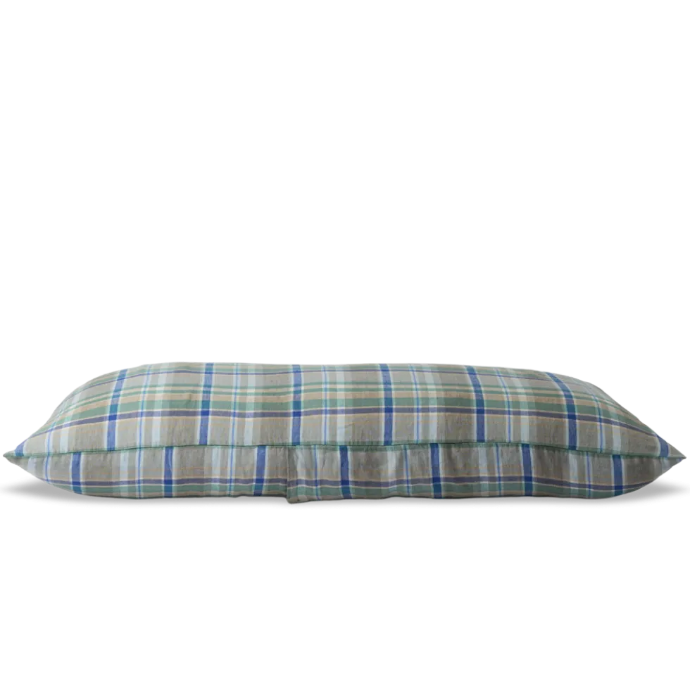 Coussin rectangle en lin lavé - Carreaux Bibliothèque