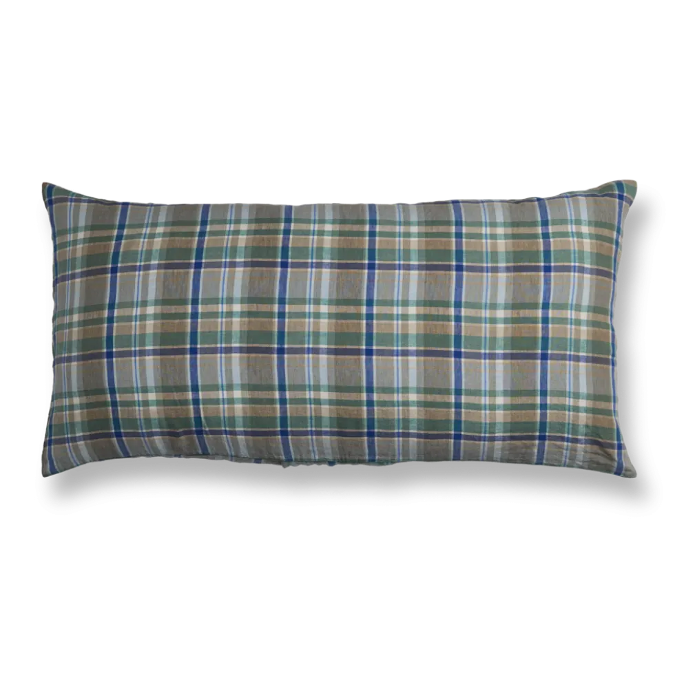 Coussin rectangle en lin lavé - Carreaux Bibliothèque