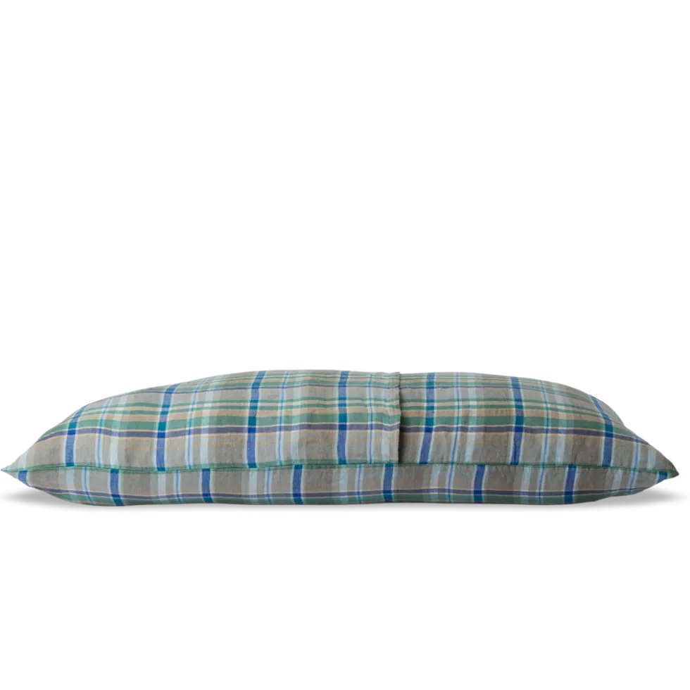 Coussin rectangle en lin lavé - Carreaux Bibliothèque
