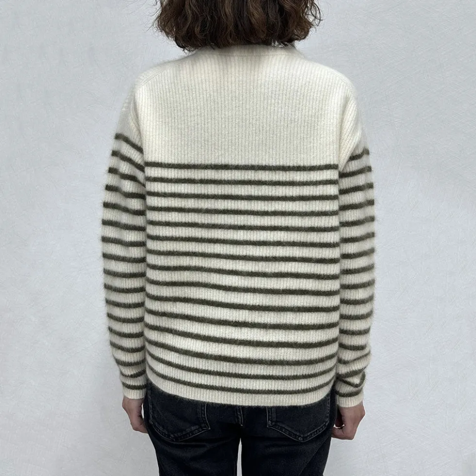 C.T.plage x Merci - Pull Rayé - Blanc/Olive
