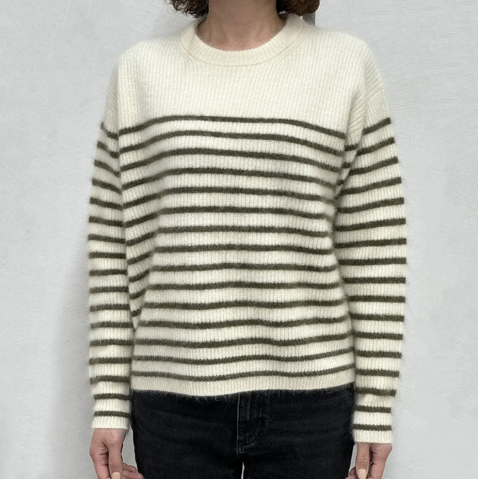 C.T.plage x Merci - Pull Rayé - Blanc/Olive