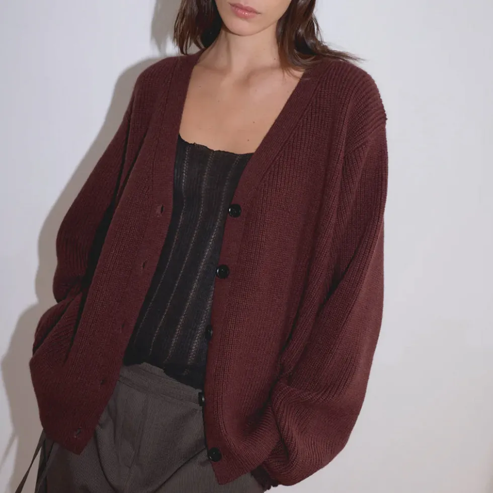 Deiji Studio - Cardigan Flounce - Burgundy