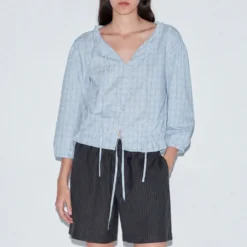 Deiji Studio - Chemise à Cordons - Carreaux Bleu