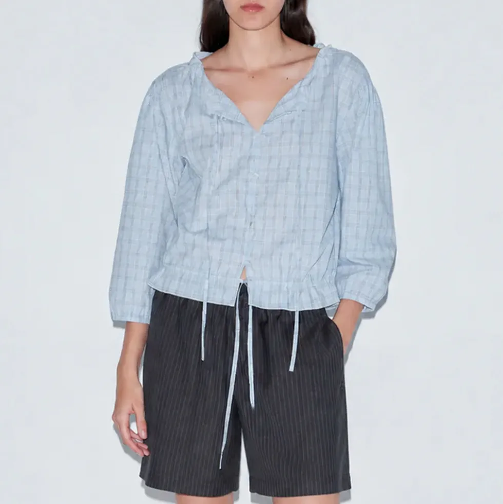 Deiji Studio - Chemise à Cordons - Carreaux Bleu