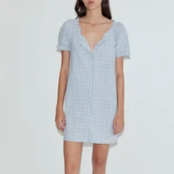 Deiji Studio - Robe Courte Boutonnée - Carreaux Bleu