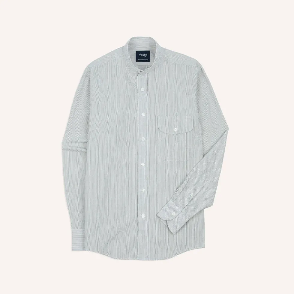 Drake's - Chemise à Col - Blanc Rayé