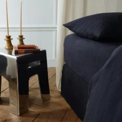 Drap-housse en lin lavé - Bleu Encre