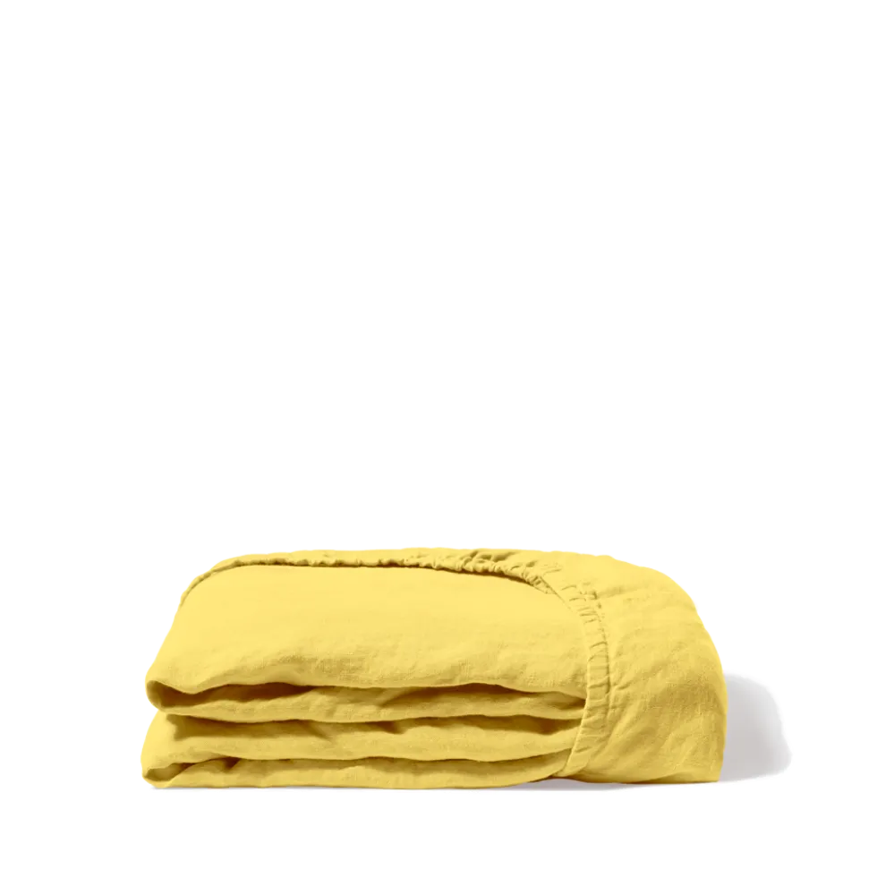 Drap housse en lin lavé - Jaune Citronnade
