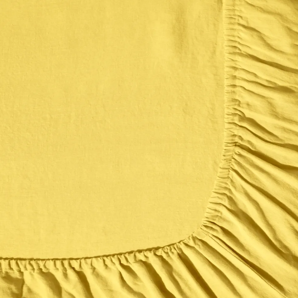Drap housse en lin lavé - Jaune Citronnade