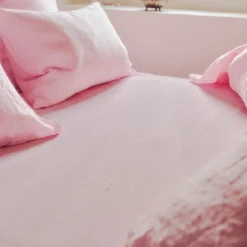 Drap housse en lin lavé - Rose Granité
