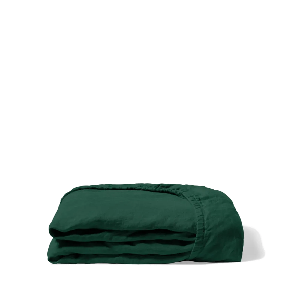 Drap housse en lin lavé - Vert Séquoia