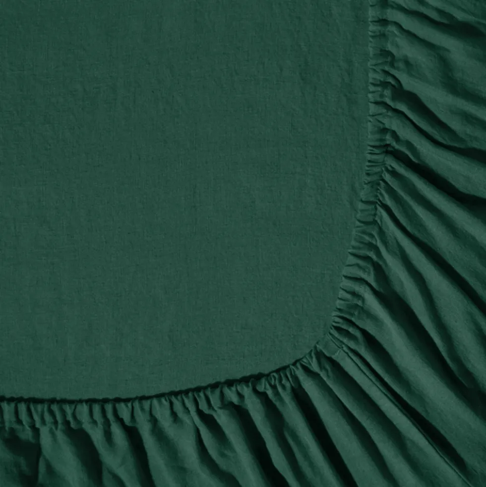 Drap housse en lin lavé - Vert Séquoia