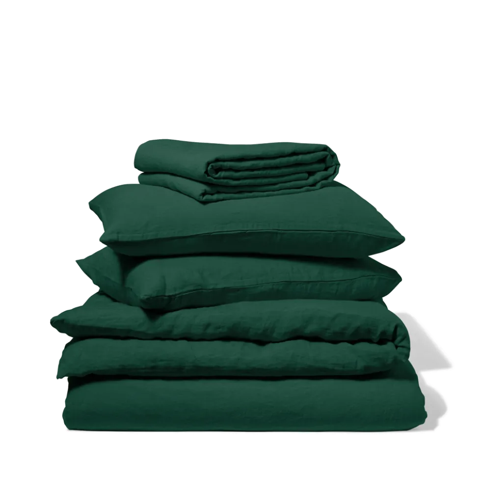 Drap housse en lin lavé - Vert Séquoia