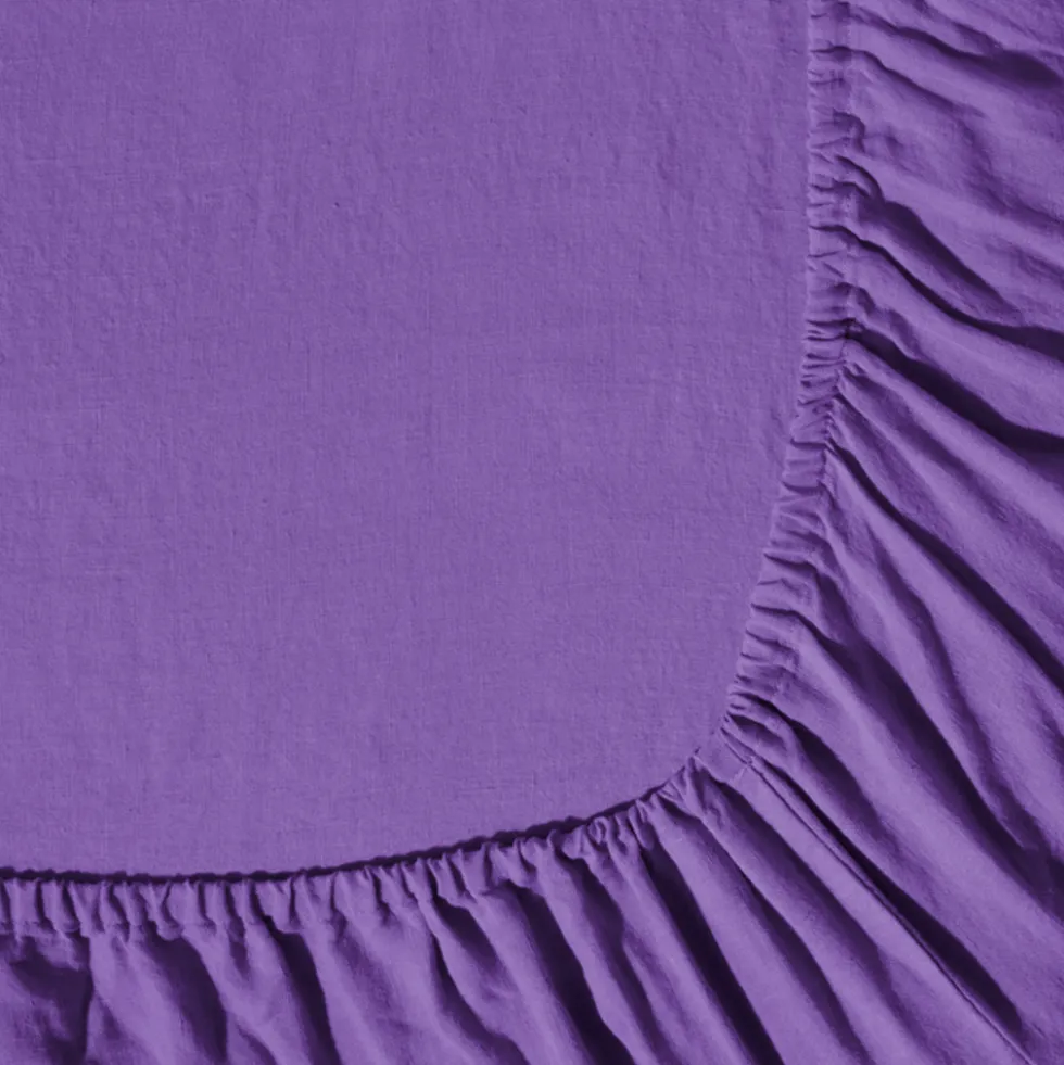 Drap housse en lin lavé - Violet Orage