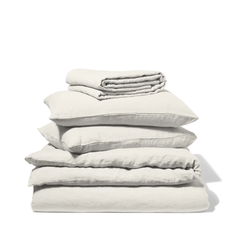 Drap plat en lin lavé - Blanc Coquillage
