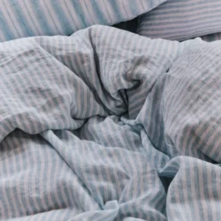 Drap plat en lin lavé - Rayures Pinceau Bleu Primaire