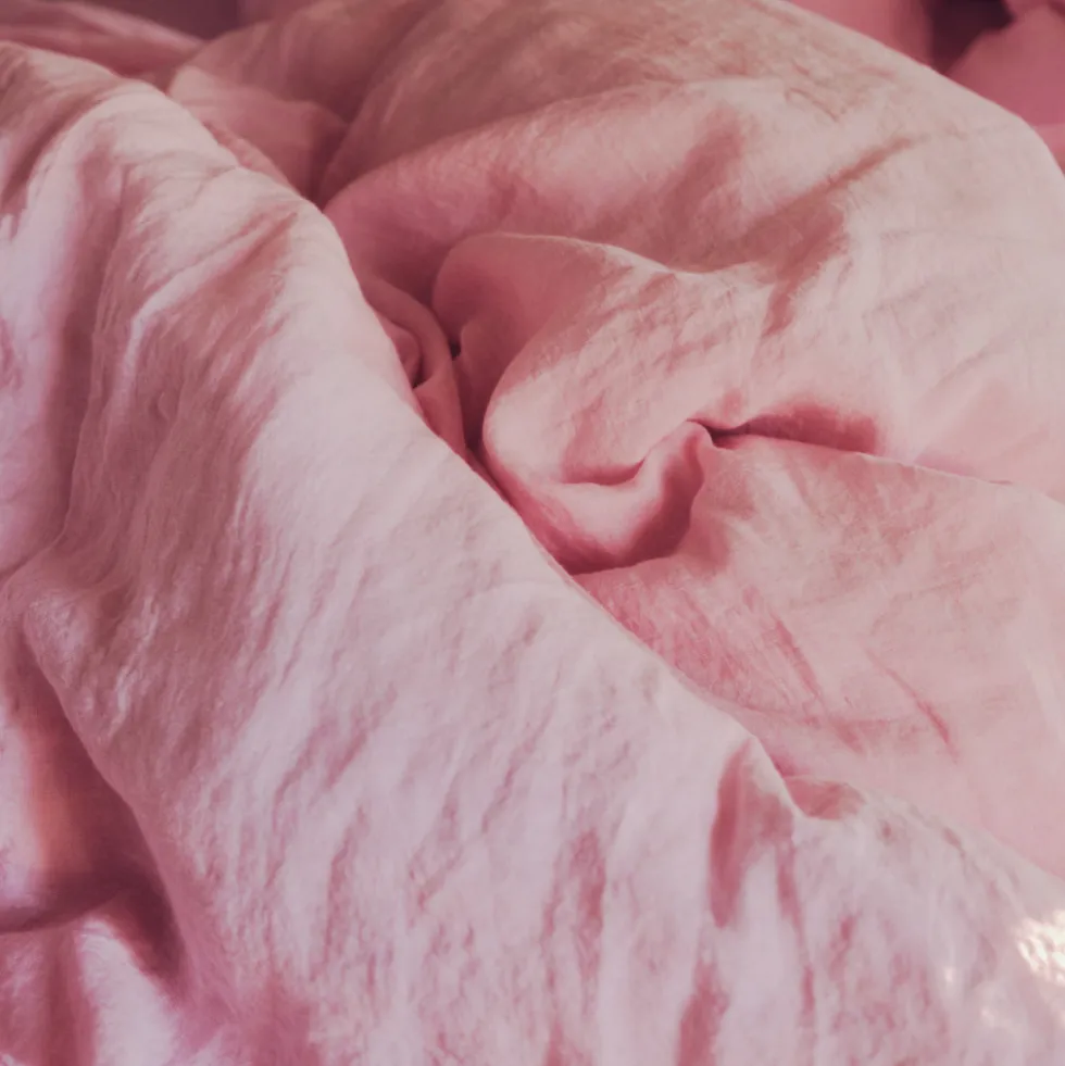 Drap plat en lin lavé - Rose Granité