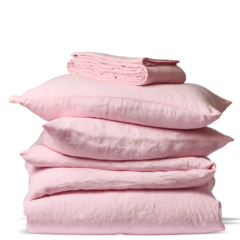 Drap plat en lin lavé - Rose Granité