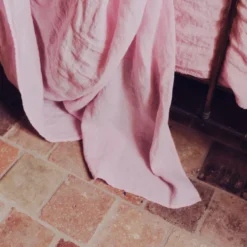 Drap plat en lin lavé - Rose Granité