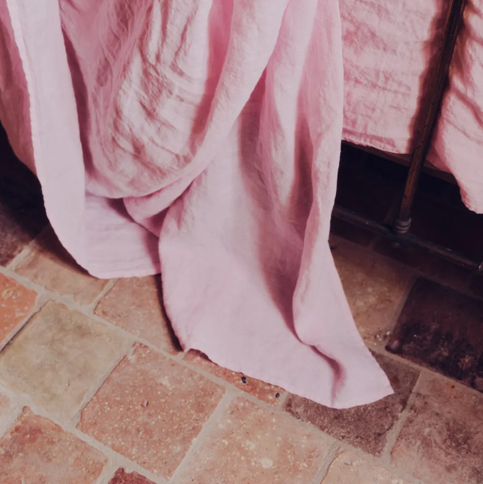 Drap plat en lin lavé - Rose Granité