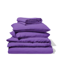 Drap plat en lin lavé - Violet Orage
