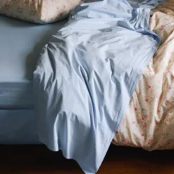 Drap plat en percale de coton - Bleuet