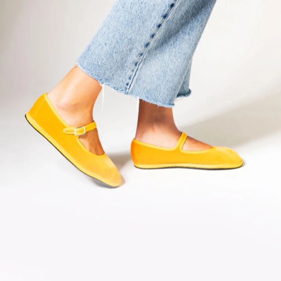 Drogheria Crivellini - Ballerines Jane Velvelt à attache - Moutarde