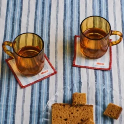 Ensemble de 6 dessous de verre en lin lavé - Rayures Pinceau Bleu Primaire