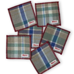 Ensemble de 6 dessous de verre en lin lavé - Carreaux Bibliothèque